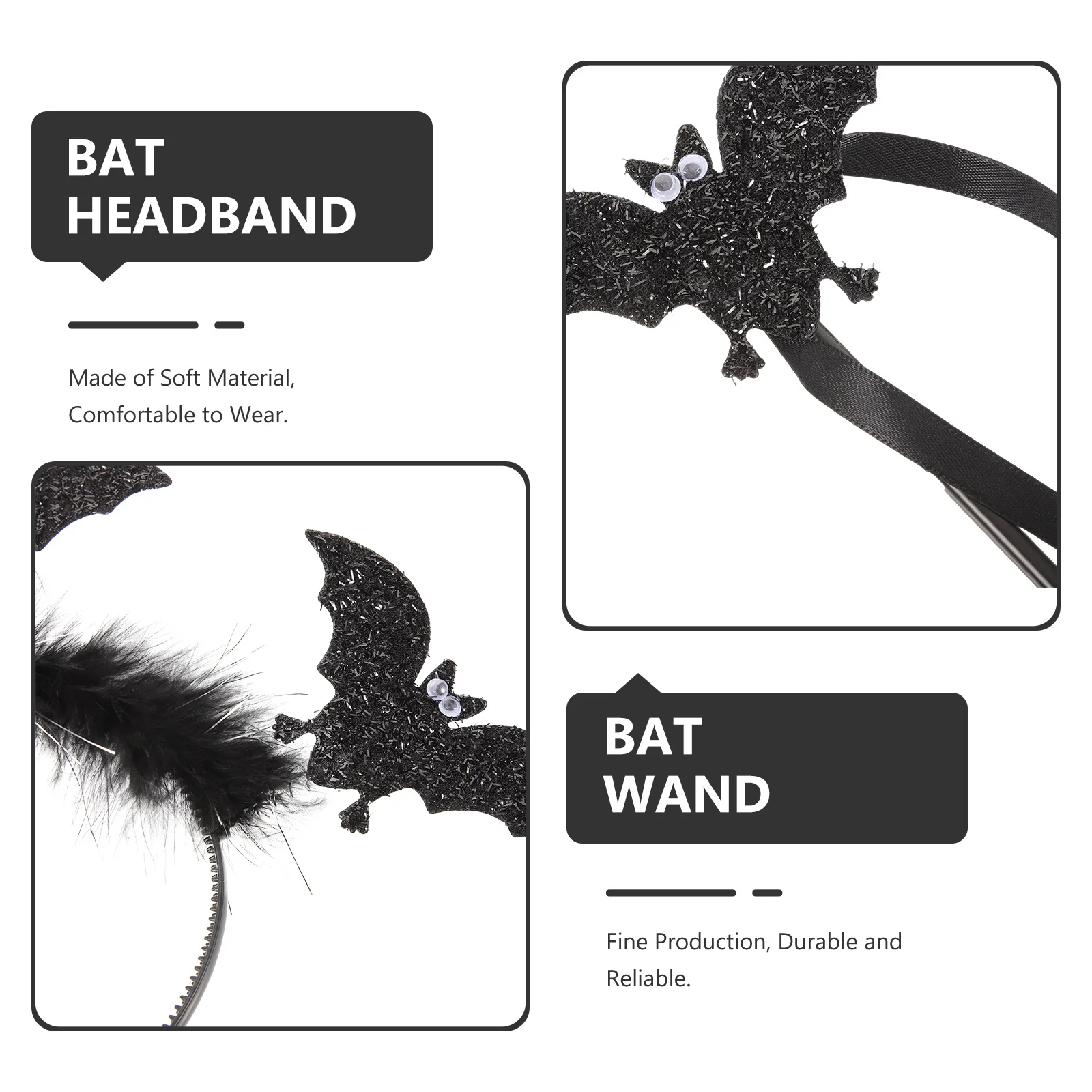 مجموعة عصابة رأس وعصا الخفافيش إكسسوار أزياء الهالوين للنساء والفتيات وحفلات الهالوين وعصابة رأس الخفافيش #6