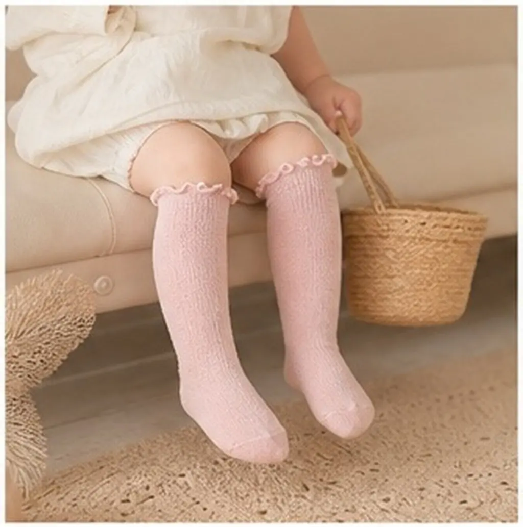 5足セットのベビーソックス。女の子用、膝丈、厚手のフリース裏地付き、冬用、新生児から6～12ヶ月のお子様向け、暖かいベビーソックス。