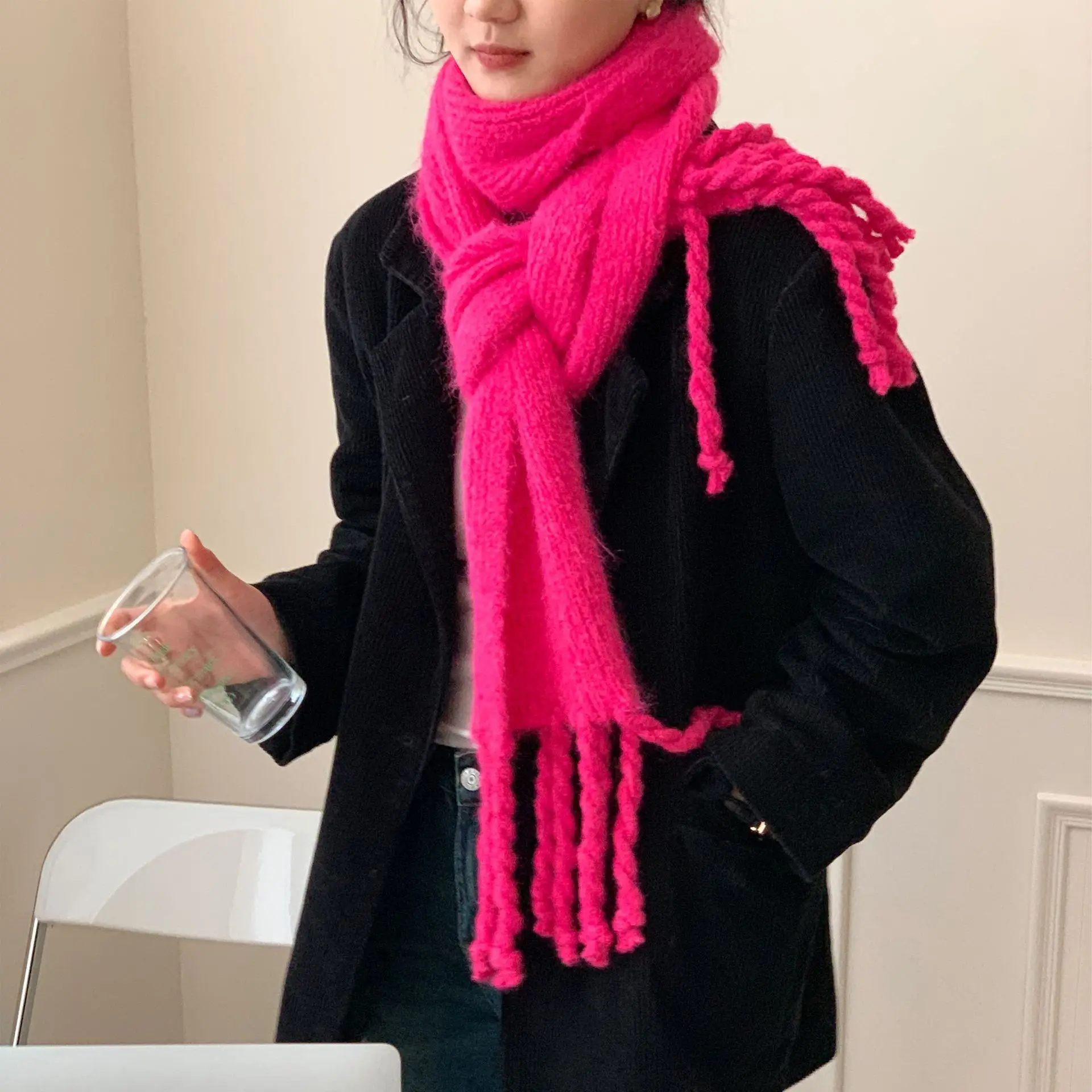 New Candy Color Wool Scarf Female Winter Warm Minimalist Imitation Cashmere Shawl Student Couple Neck Thick Scarves 214*25CM