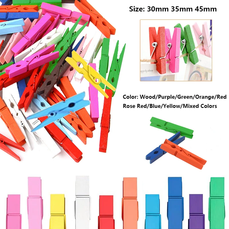 3-4.5cm Colored Clothespins 50pcs Natural Pins Strong Grip Multi-purpose Colored Clothes Pins for Crafts Hanging Clothes Laundry