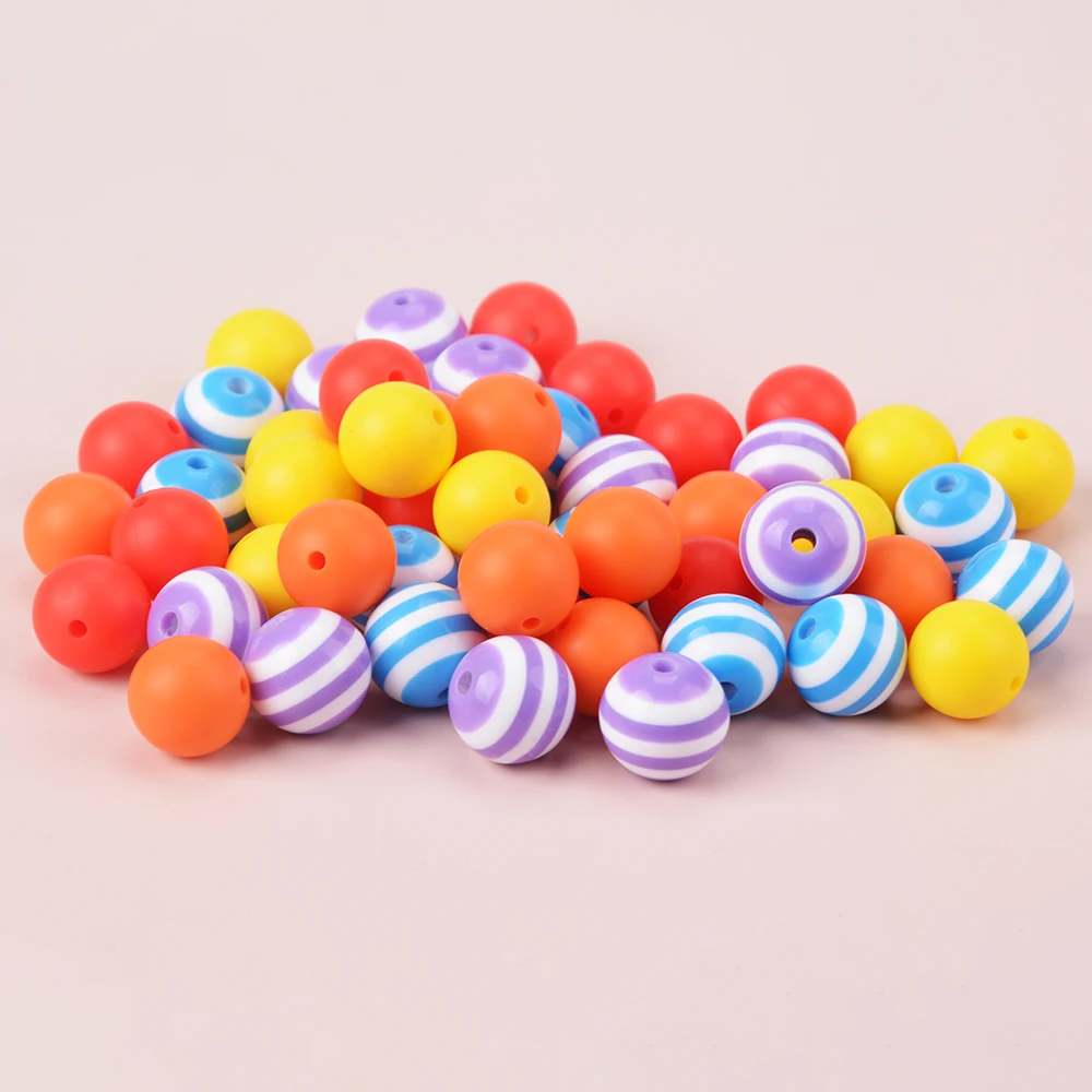 LOFCA 15mm 50pcs/lot Striped acrylic beads/silicone safety round teeth jewelry treasure teething beads DIY