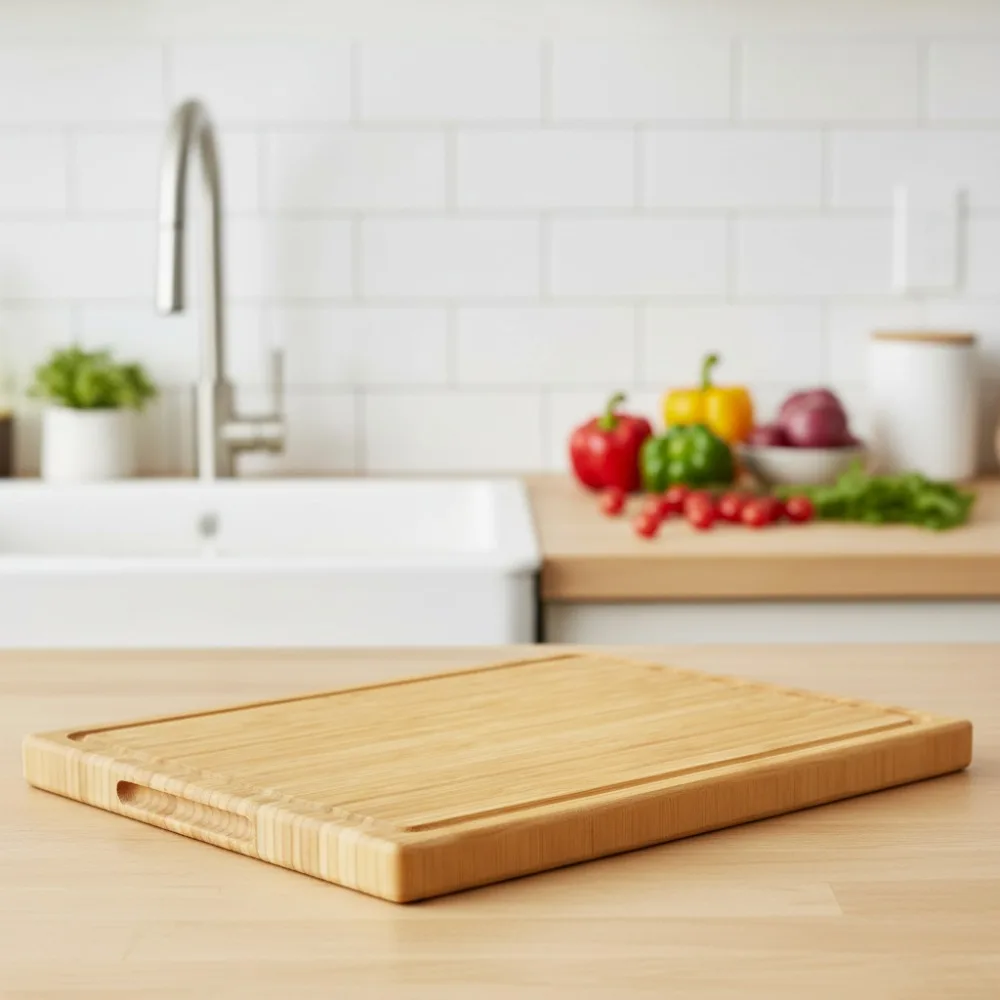 

Очень большая бамбуковая разделочная доска 24x16 дюймов, толстый деревянный мясной блок для мяса, овощей, барбекю с ручкой, пазом для сока