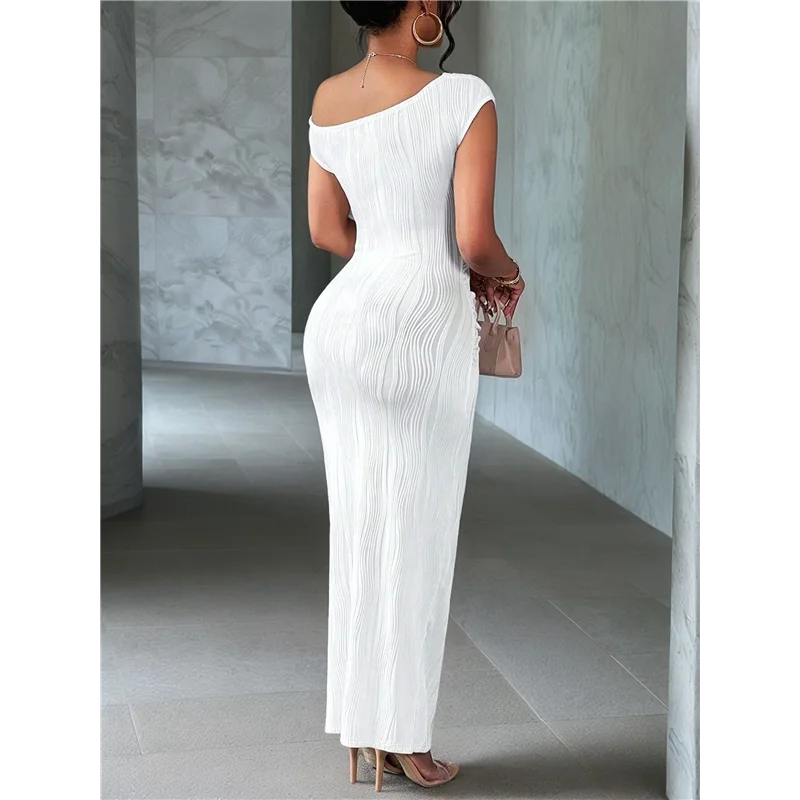 ABP-robe Maxi élégante pour femmes, manches courtes, moulante, Cocktail, bal d'été, épaules dénudées obliques