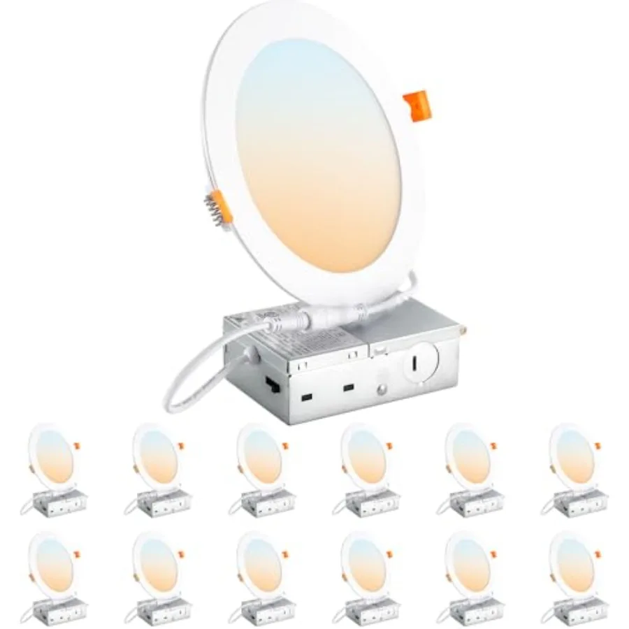 DLLT LED Recessed Ceiling Lights: 5CCT Ultra-Thin Lighting with Junction Box for Bedroom - 00LM Brightness W Eqv 110W Dimmable