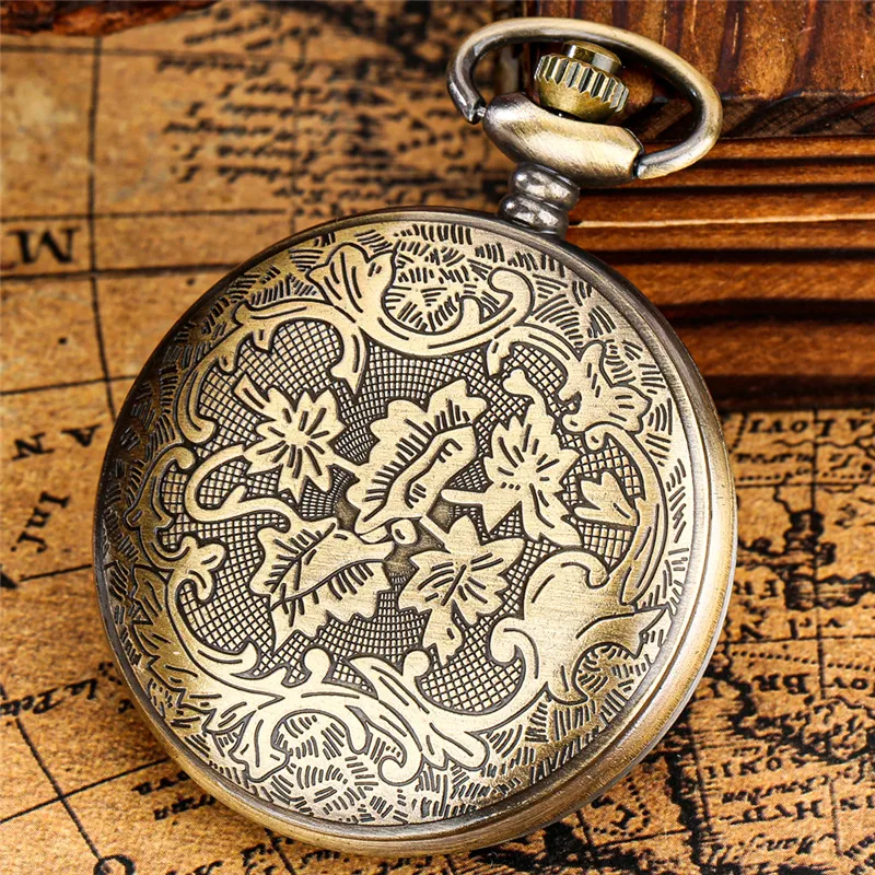 Antique Style Clock Hollow Out Happy Birthday Design Men Women Quartz Pocket Watch Roman Number Necklace Pendant Chain Gift