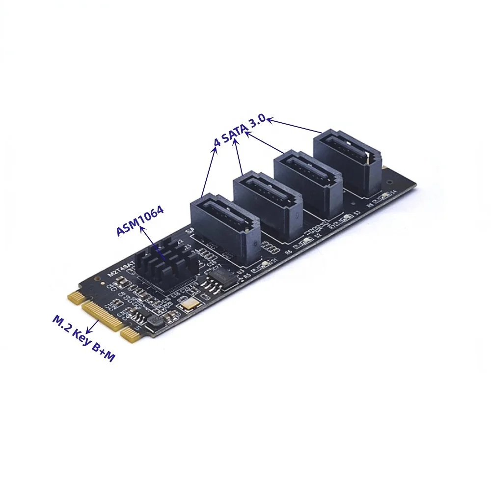 4 Ports SATA 3.0 Connector to NGFF M.2 Key B+M Adapter Expansion Riser Card for Desktop Motherboard