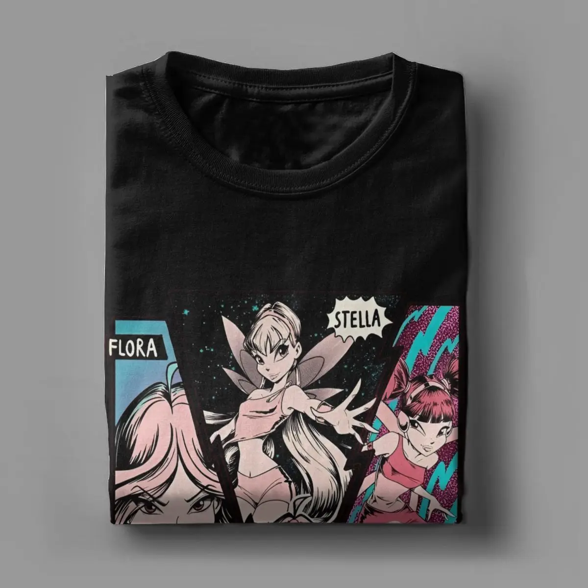 Vintage W-Winx Clubs Cartoon T-Shirts Men Crewneck 100% Cotton T Shirt Fairy Beauty Anime Short Sleeve Tee Shirt Original Tops