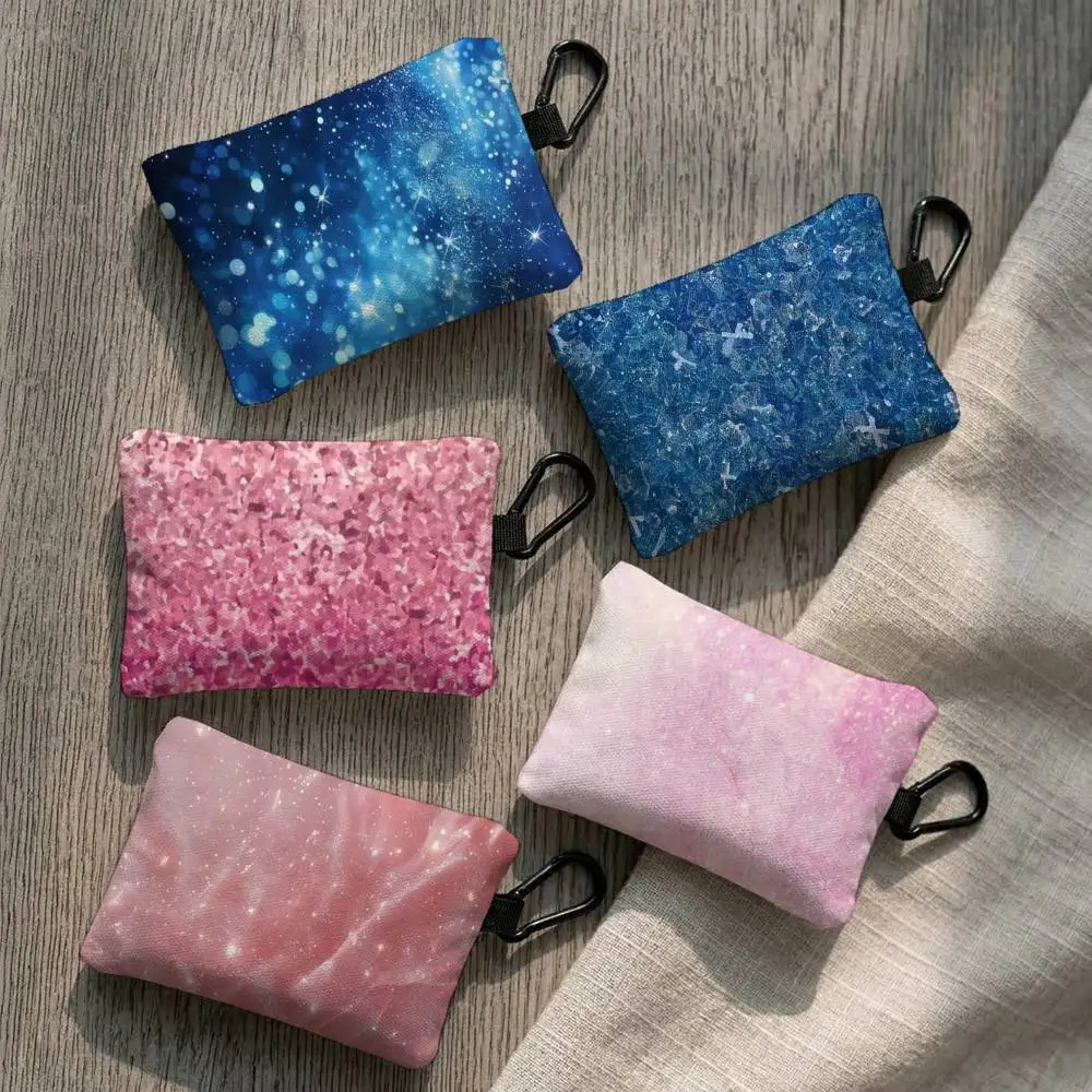 Glitter Colorful Beautiful Everyday Oxford Cloth Zipper Coin Purse - Lightweight Card Holder & Hanging Key Pouch