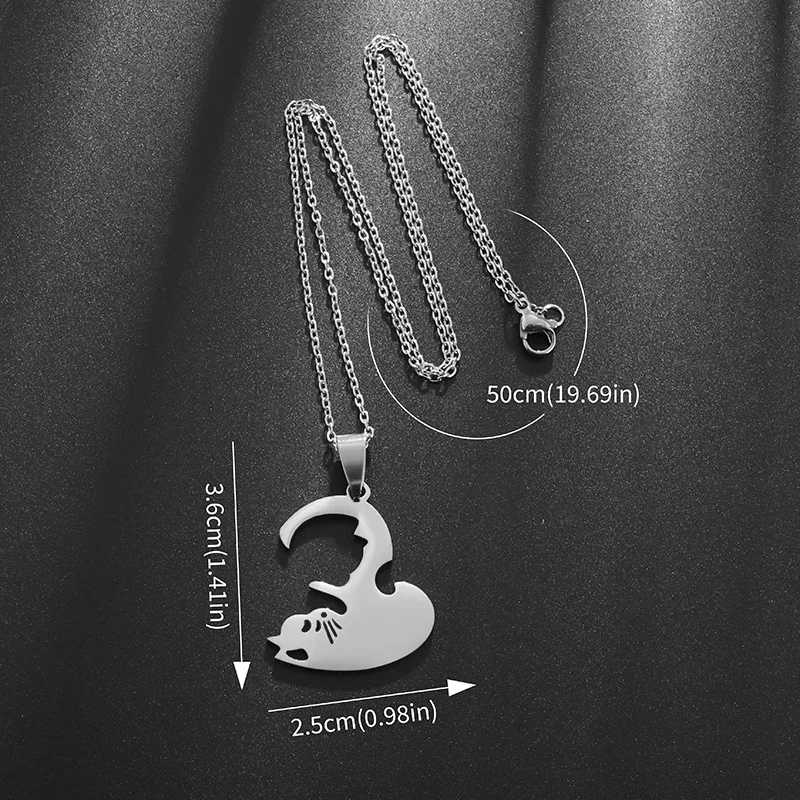 Stainless Steel Hug Cute Pet Cat Couple Pendant Necklace for Women Girls Fashion Exquisite Gift
