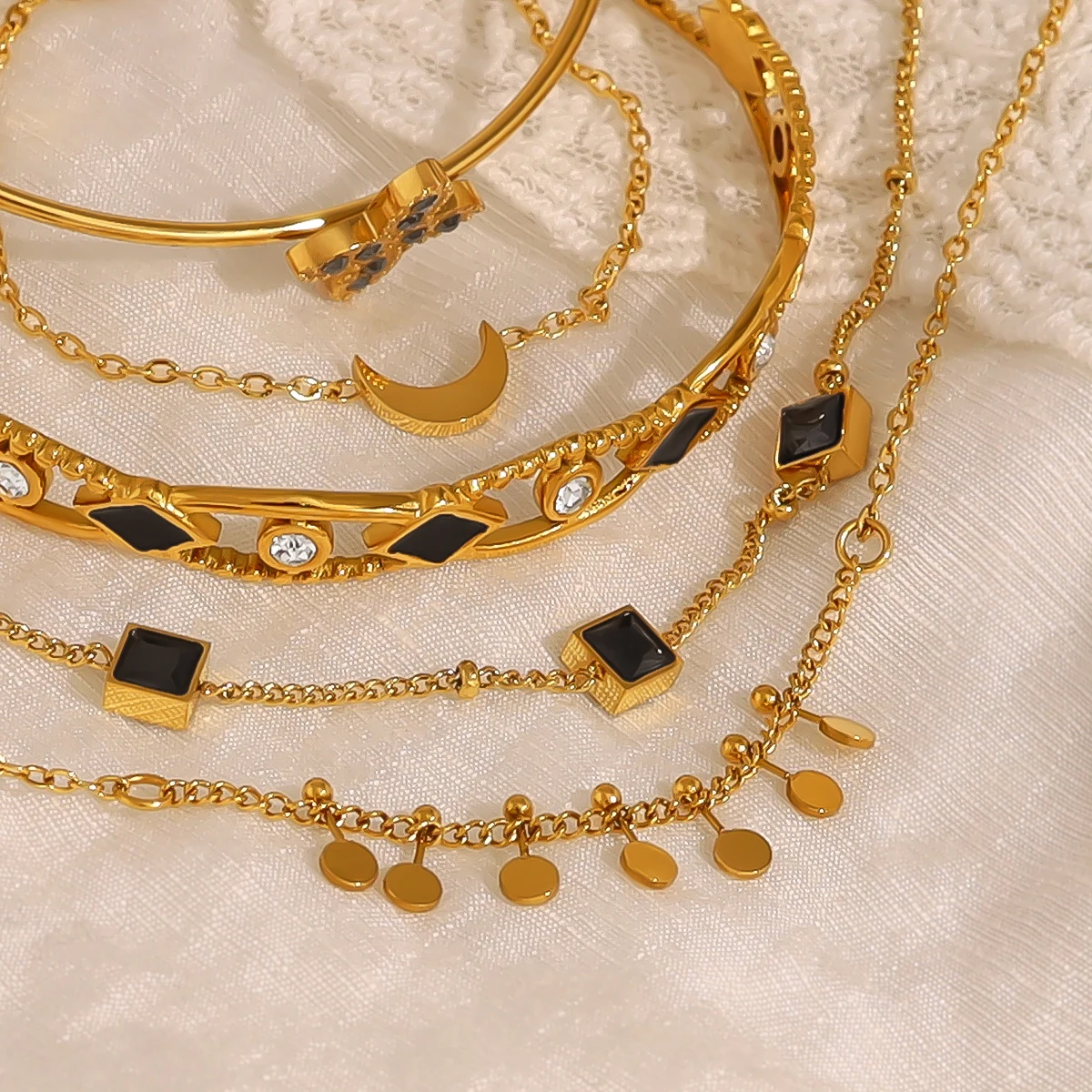 WILD & FREE Chic 18K Gold Plated Stainless Steel Bracelets for Women Luxury Exquisite Aesthetic Trendy Jewelry Set