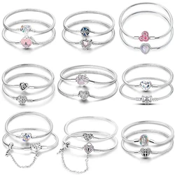 S925 Silver Princess Pink Letter Bow Heart Shaped Trendy Snake Bone Chain Fit Pan Original Charms Beads DIY Gifts Fine Jewelry