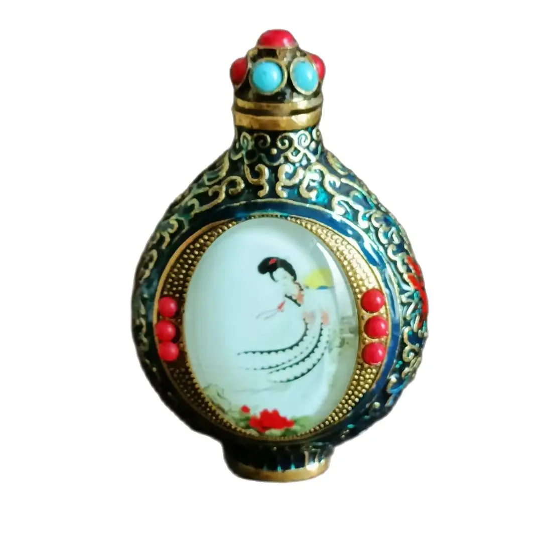 

vintage chinese carved snuff bottle Inlaying Sexy Woman enamel Painted glow-in-the-dark snuffbox peking fine gift hobby collect