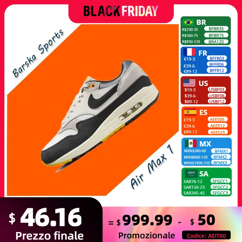 Nike AIR MAX 1 Low Herren- und Damen-Sneaker, warme, atmungsaktive Winter-Laufschuhe, bequeme und tragbare Sneakers, Weiß und Schwarz