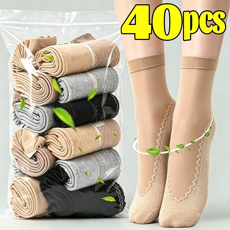 10pairs Women Soft Socks Velvet Silk Socks Non-Slip Bottom Splice Transparent Ladies Ultrathin Spring Summer Breathable Sock