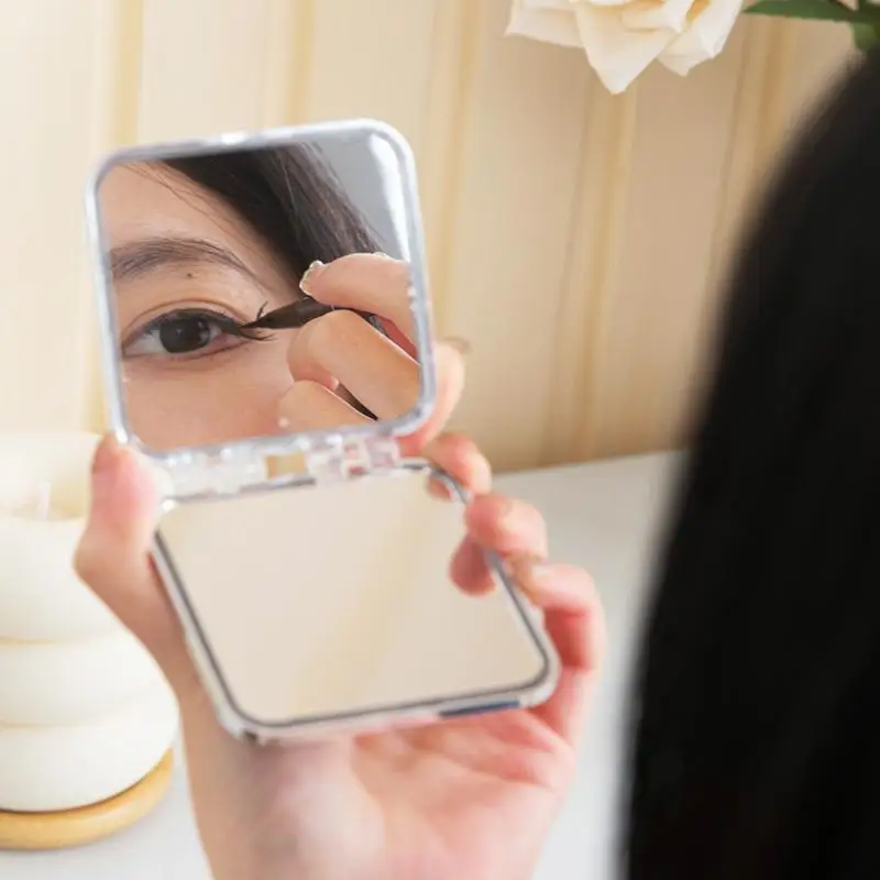 1pc 물결무늬 양면 거울, 접이식 화장 거울, 휴대용 컴팩트 및 휴대용 데스크탑 드레싱 거울 뷰티 미러