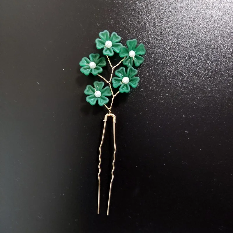 

Green Color Flowers Hairpin Stick Wedding Women Bridal Crystal Hairpin U Shaped Hair Clip Hair Accessories Wholesale