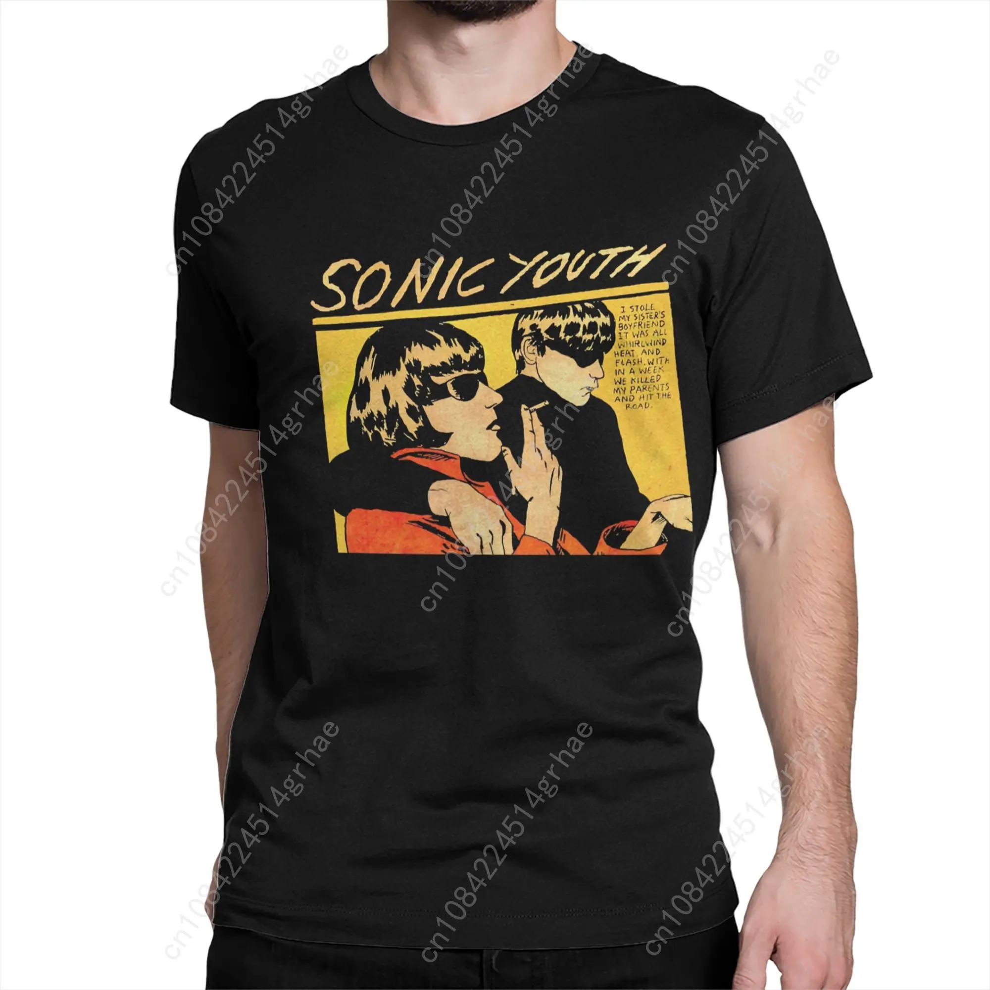 Camiseta masculina Sonic Youth Rock Band, tops de algodão, novidade, manga curta, gola redonda, camiseta plus size