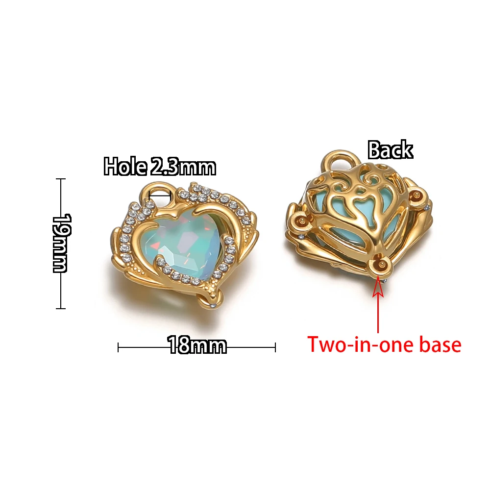 3 Stück Edelstahl Zwei-in-Eins-Basis Herz Hohl Zirkonia Anhänger für Damen Halsketten, DIY Schmuck und Ohrringe Herstellung – Detail 3