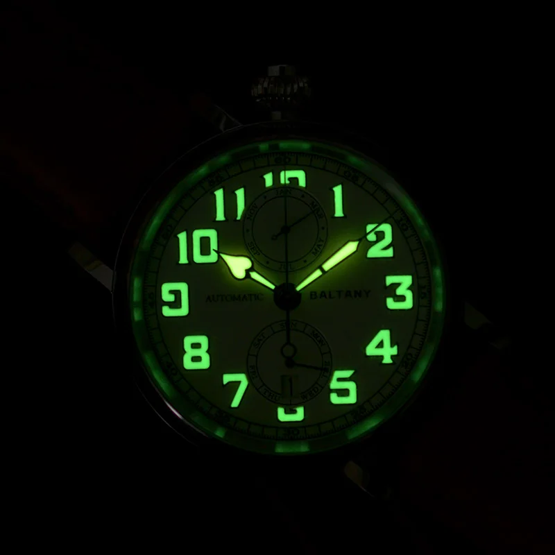 Type A7 1935 Avigating Homage Polit Watch S6047 Cockeyed Dial Complete Calendar 9122 Automatic 2024 Latest Vintage Wristwatch