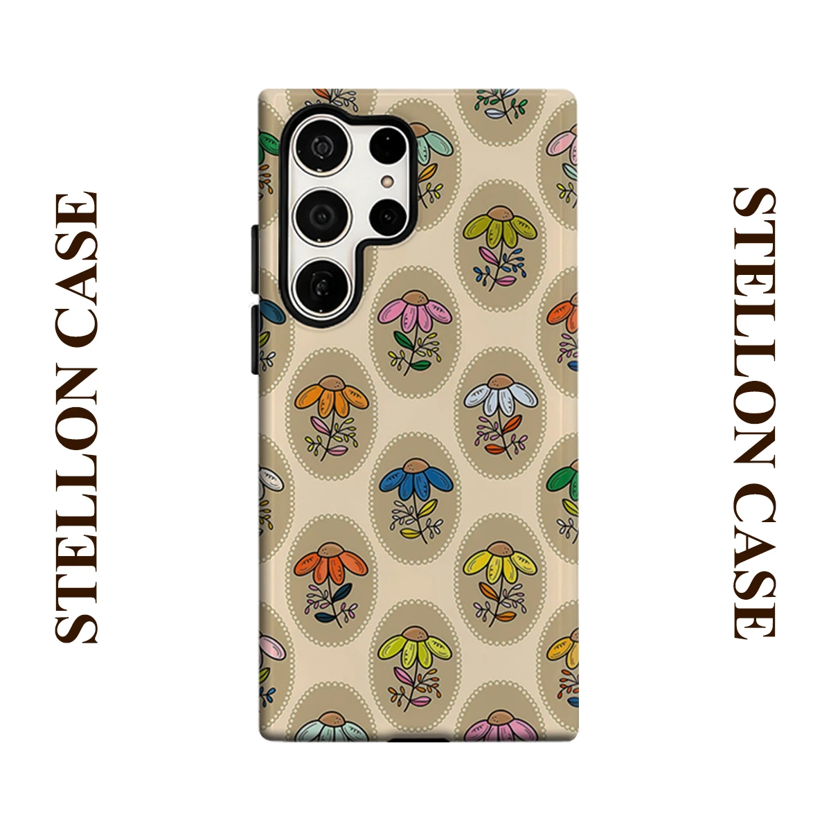 Oval Daisy Border Seamless Phone Case for Samsung Galaxy S26 S25 Ultra S24 S23 Ultra Plus Glossy Double-layer Back Cover