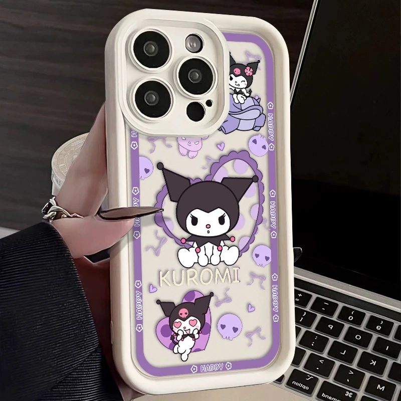 Kawaii Kuromi Anime For iPhone 15 14 13 12 11 Pro Max XS Max X XR 7 8 Plus 6S 5S  Liquid Eye Ladder Phone Case