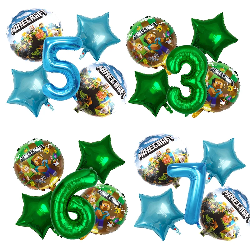 

Game theme Ballons 6pcs Set Minecrafted Birthday Party Number Balloons Decoration Props Ornaments Cartoon Aluminium Balloon Gift