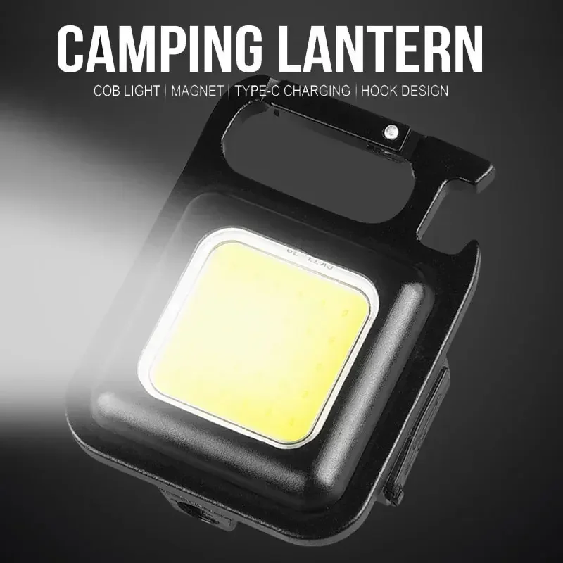 Mini LED Flashlight Work Light Portable Pocket Flashlight Keychains USB Rechargeable for Outdoor Camping Small Light Corkscrew