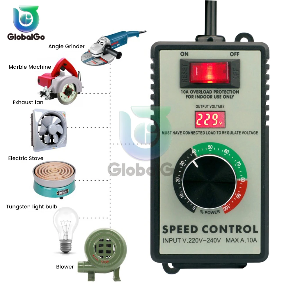 Kontroler prędkości silnika AC Router Elektryczny Wentylator Wydechowy Wentylator Wiertarka Zmienny Przełącznik Napięcia Wyświetlacz LED 110V 220V