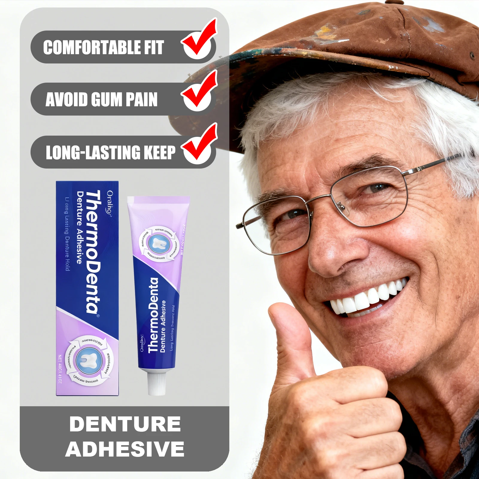 

ORALHOE Denture Adhesive Zinc-Free Formula Long-Lasting Fixation Comfortable Fit Prevent Press Oral Gums Keep Breath Fresh