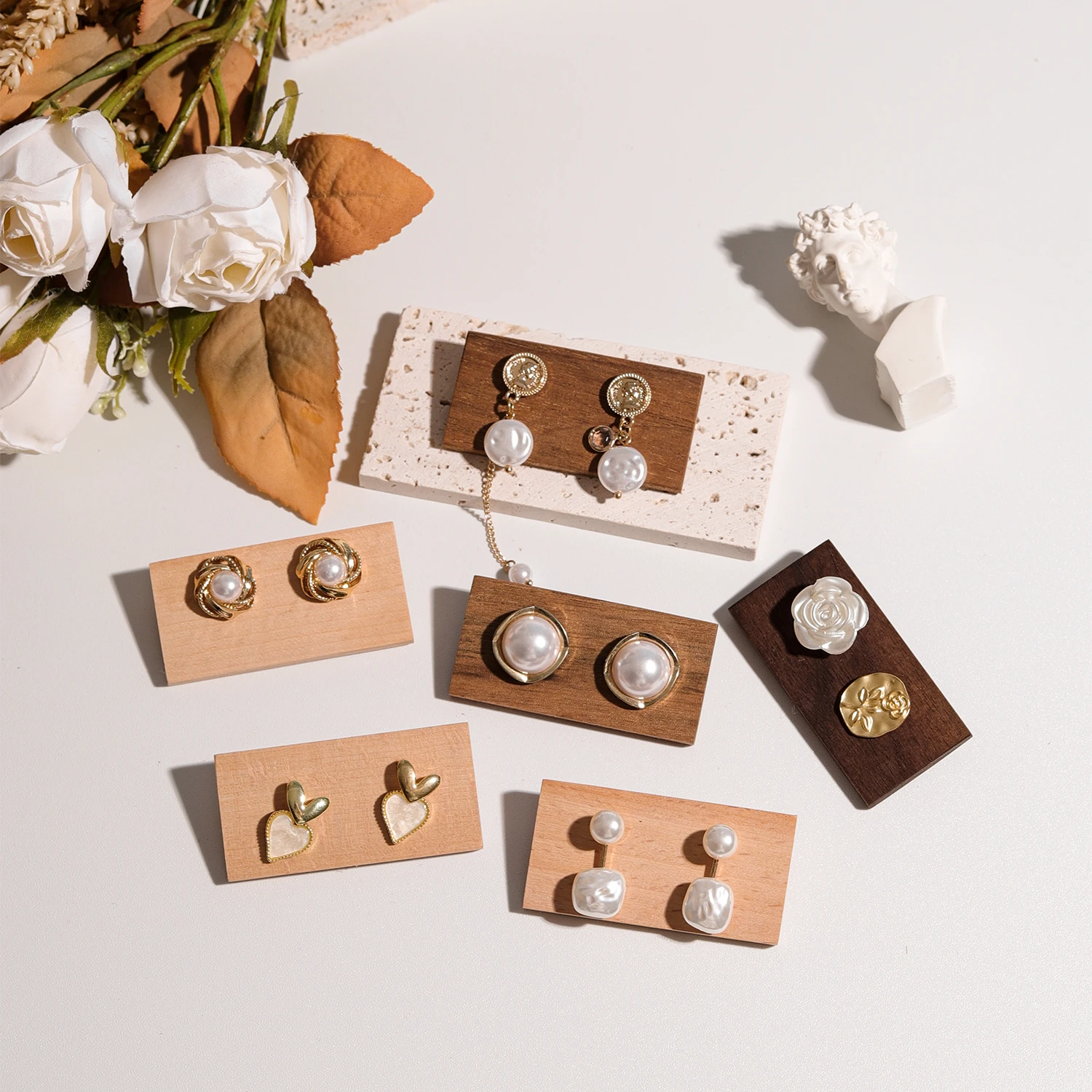 Wood Pendant Shooting Props Stud Earrings Display Board Card Solid Accessories Ear Rack Display Jewelry Tag