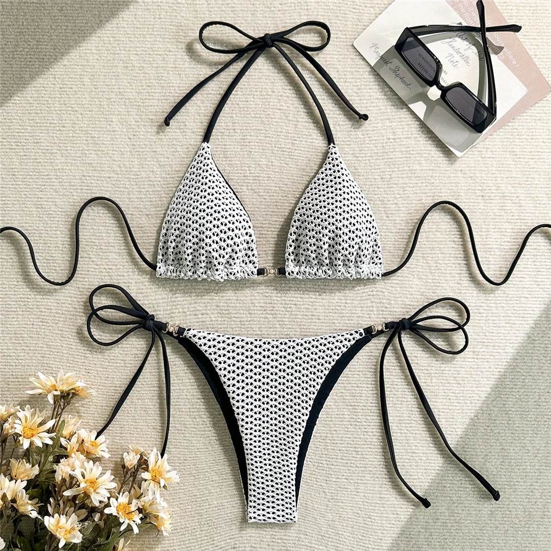 Halterneck-Bikini-Set mit Ausschnitten, zweiteilig, Damen-Badeanzug, Badebekleidung für Frauen, hoch geschnittene Beine, gepolsterter Badeanzug, Badebekleidung, V6989 – Detail 15