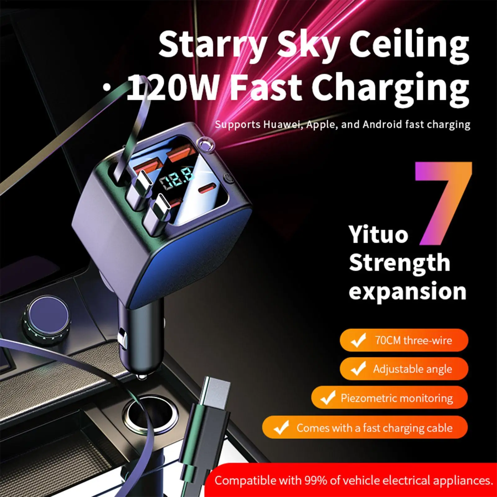 

Car Charger With Starlight Fast Charging 2 USB Ports Auto Supplies With Starlight Cell Phone Automobile Chargers For Daily