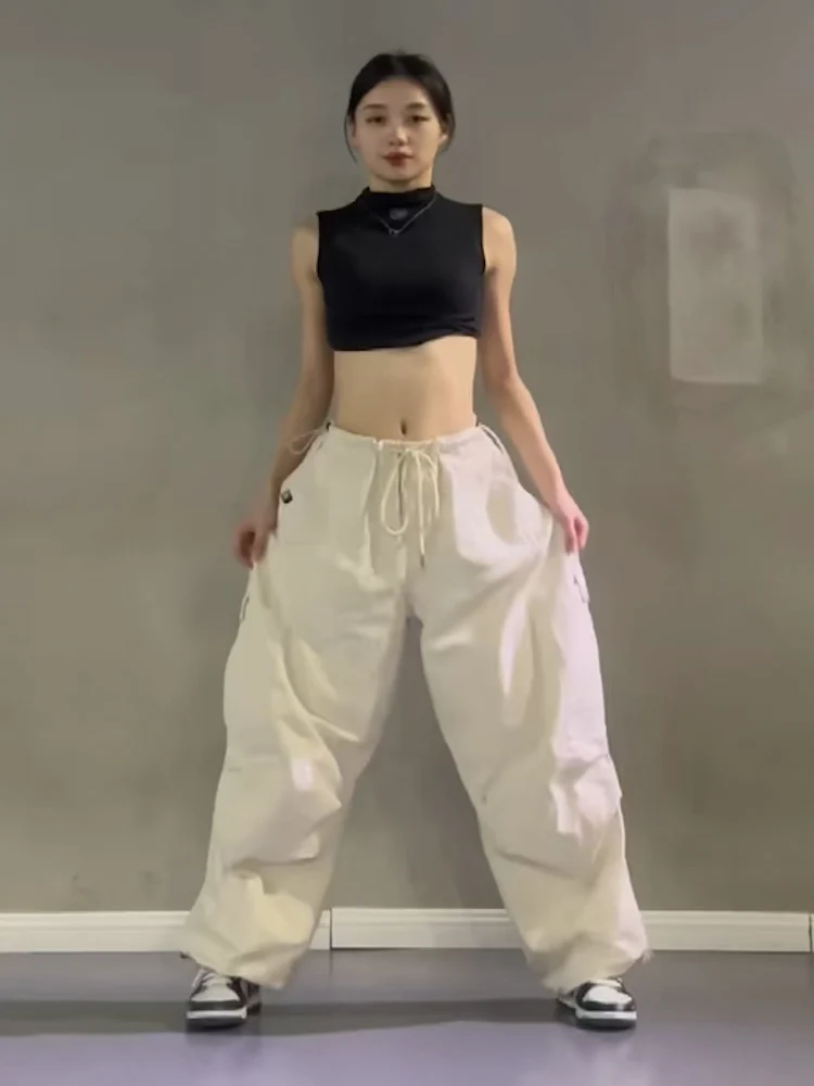 

White Slimming Rope Straight Leg Pants Women's American Retro Loose Faionable Casual Pants for Daily Wear Youth Long Pants