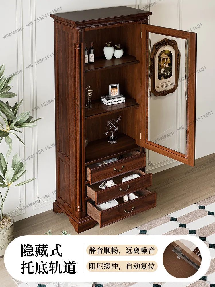 American all-solid wood wine cabinet retro rural storage home wall single door display cabinet