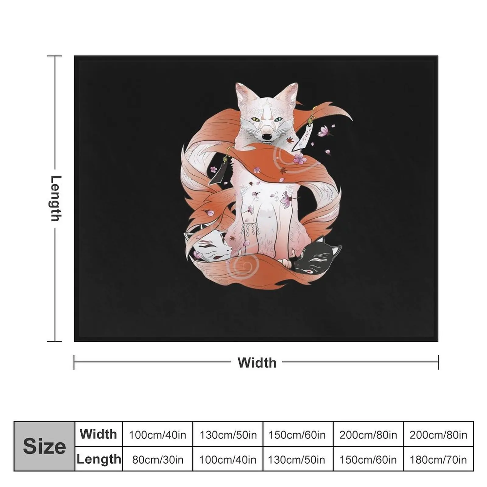 Kitsune Japanese Kami Inari Nine-Tailed Fox Fox Spirit Yokai Throw Blanket Soft Big manga Blankets