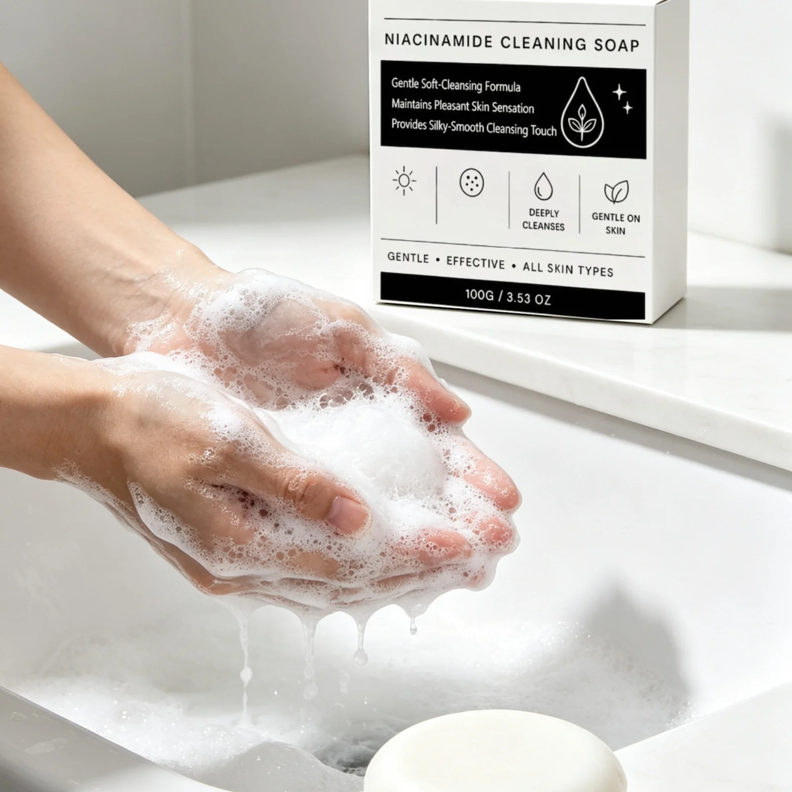 Niacinamide Cleaning Soap Rich Lather Silky Smoothing Non Tightening Fresh Fragrance for All Skin Types Daily Body Care Soap100g