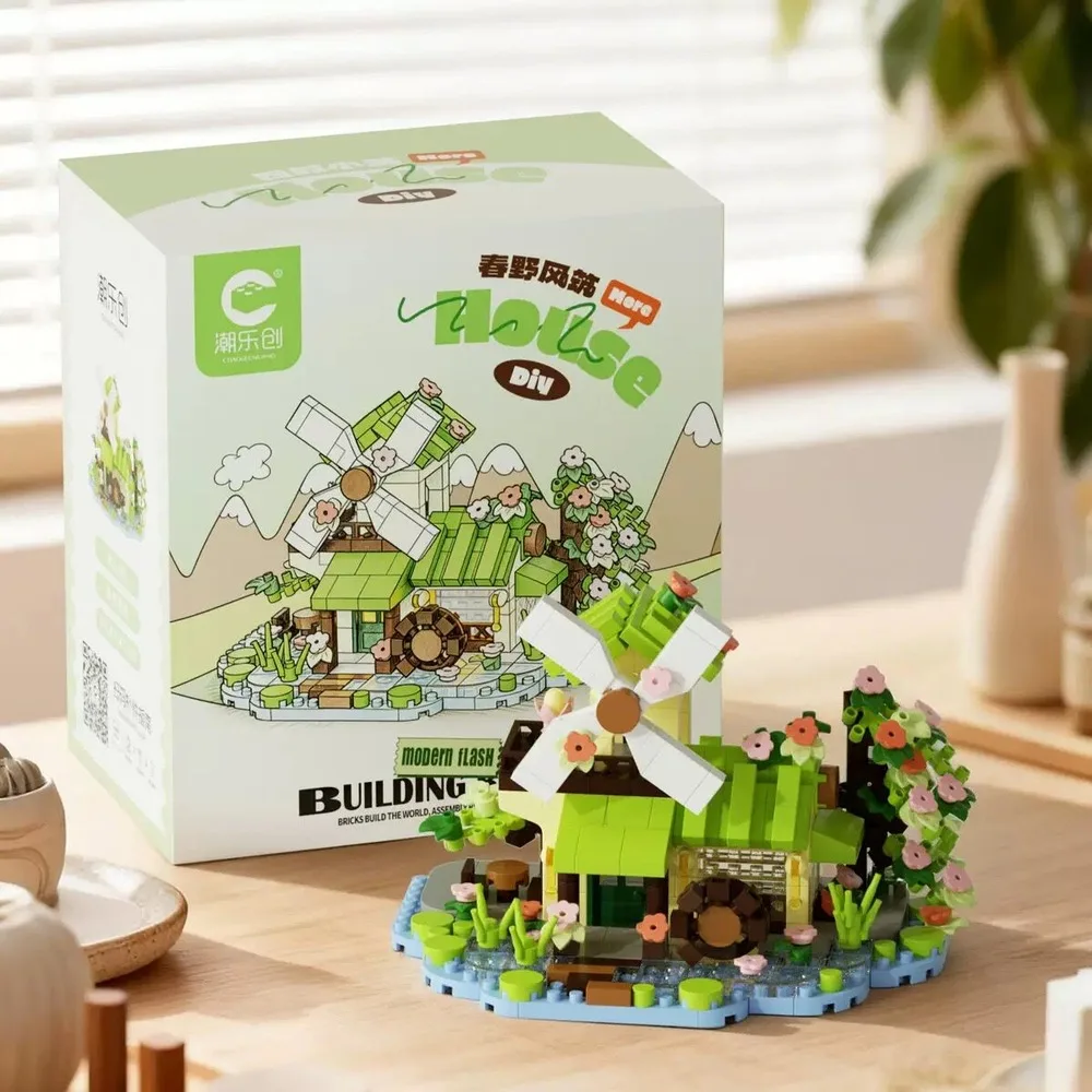 Street View Building Blocks Four Seasons Cottage House Architecture Spring Summer Autumn Winter Desktop Ornament Assembly Model