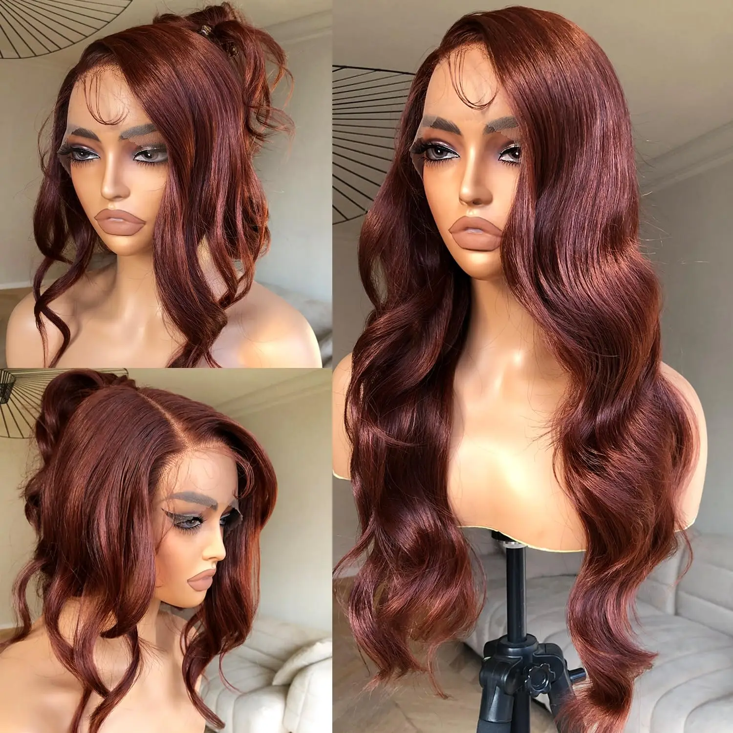 

13X4 Synthetic Lace Front Wigs For Women Reddish Brown Lace Frontal Wig Pre Plucked Hairline With Baby Hair 180% Density