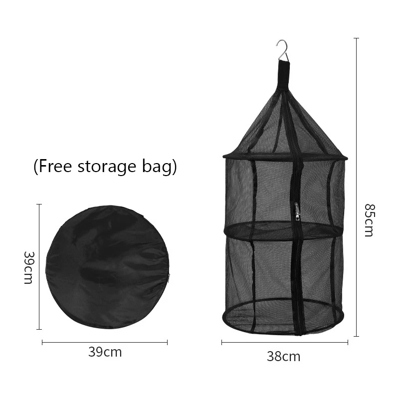 Outdoor Camping Nylon Drielaagse Opvouwbare Opbergnet Tas Kleding Opknoping Net Rond Droognet