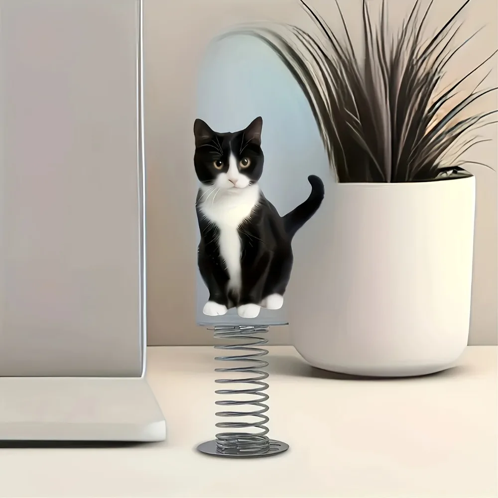 3PCS 2D new acrylic flat black and white cat spring rocking music car decoration pendant rearview mirror