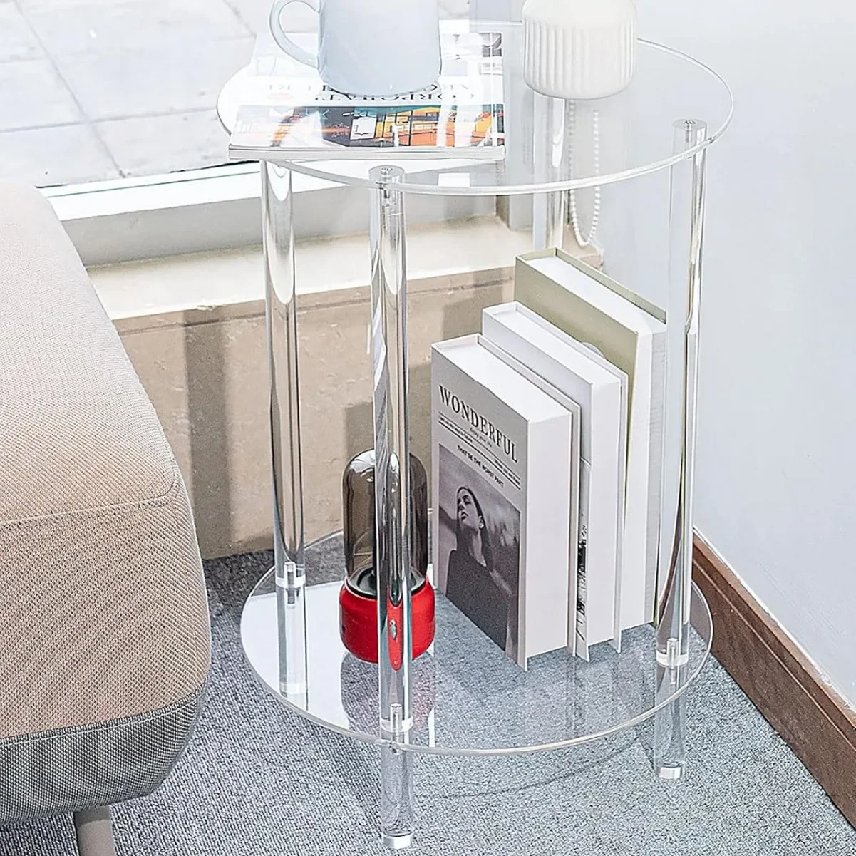 4 PCS Transparent Acrylic Wedding Party Mini Table Dismantle Corner Small Coffee Candy Bar Storage Rack Bedside Table