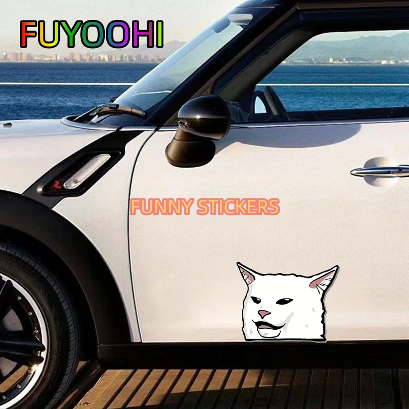 FUYOOHI Cute Cat Meme Vinyl Decal - Fun and Adorable Car, Laptop, or Window Decoration