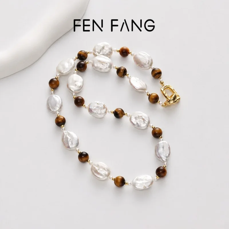 Vintage Pearl , Baroque Style, Irregular Flat Round Beads, Gold-Colored Necklace, Women'S Jewelry