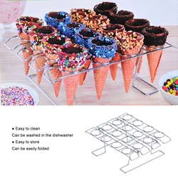 16-Hole Folding Baking Rack Ice Cream Rack Stand Cone Cupcake Holder for Wedding Birthday Kitchen Bar Accessories