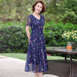 Summer Floral Dress Fashion Midi Large-Sized Skirt Woman Dress Vestido De Mujer Femme Robe