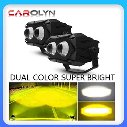 Carolyn 2pcs New U10 Car LED Small Steel Fog Light Motorcycle Spotlight External Two-color Lens Spotlight Laser LED Headlight