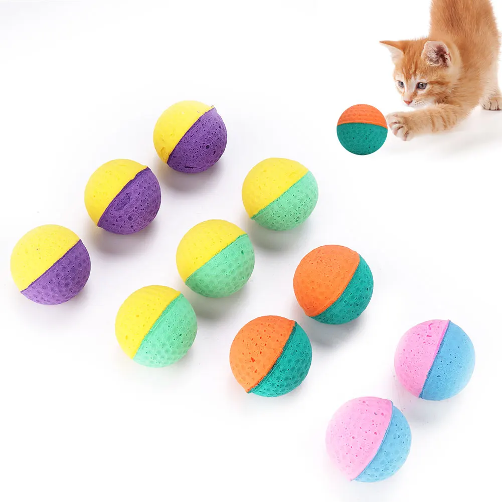 10Pcs Colorful Dog Cat Kitten Play Toy Latex Interactive Balls Soft Elastic Cat Toys for Pet Training Supplies