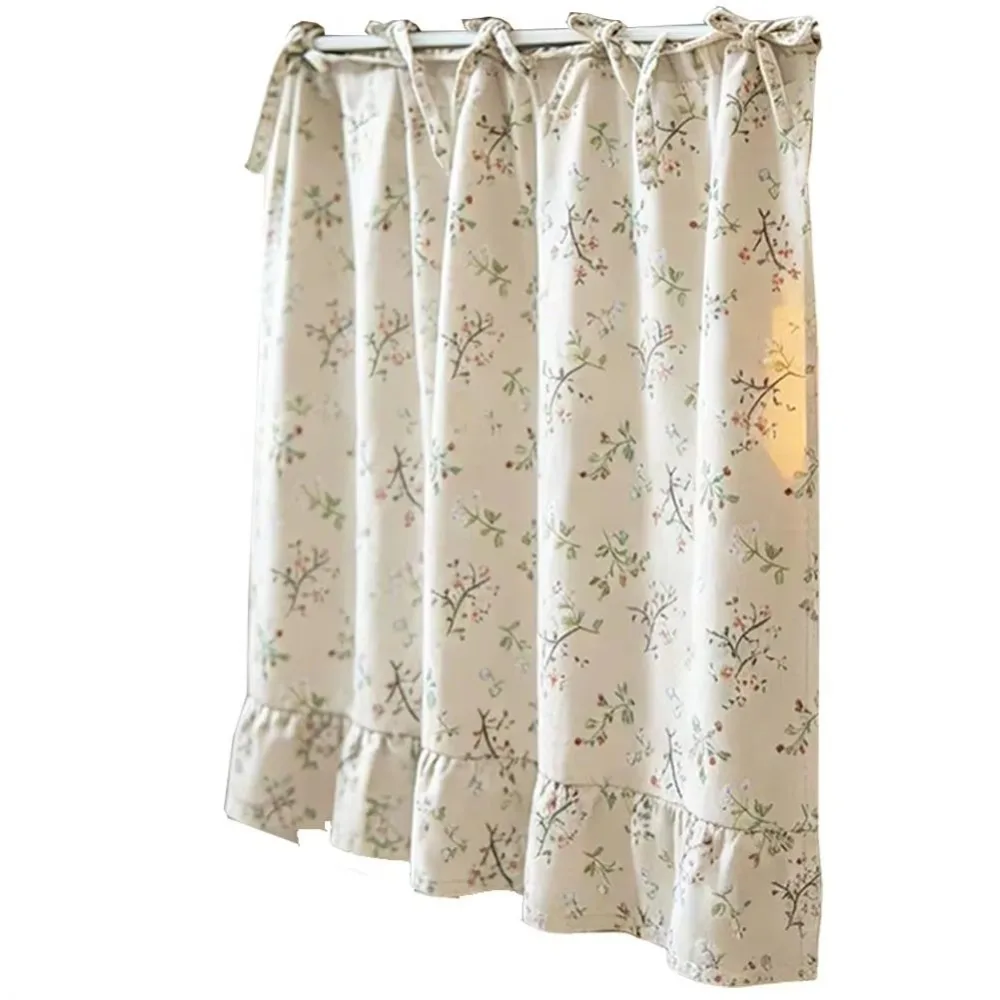 Ruffled Edge Farmhouse Plaid Kitchen Oven Skirt No Drilling Cotton Kitchen Stove Cover with Tie Ribbon Kitchen Cabinet Curtain