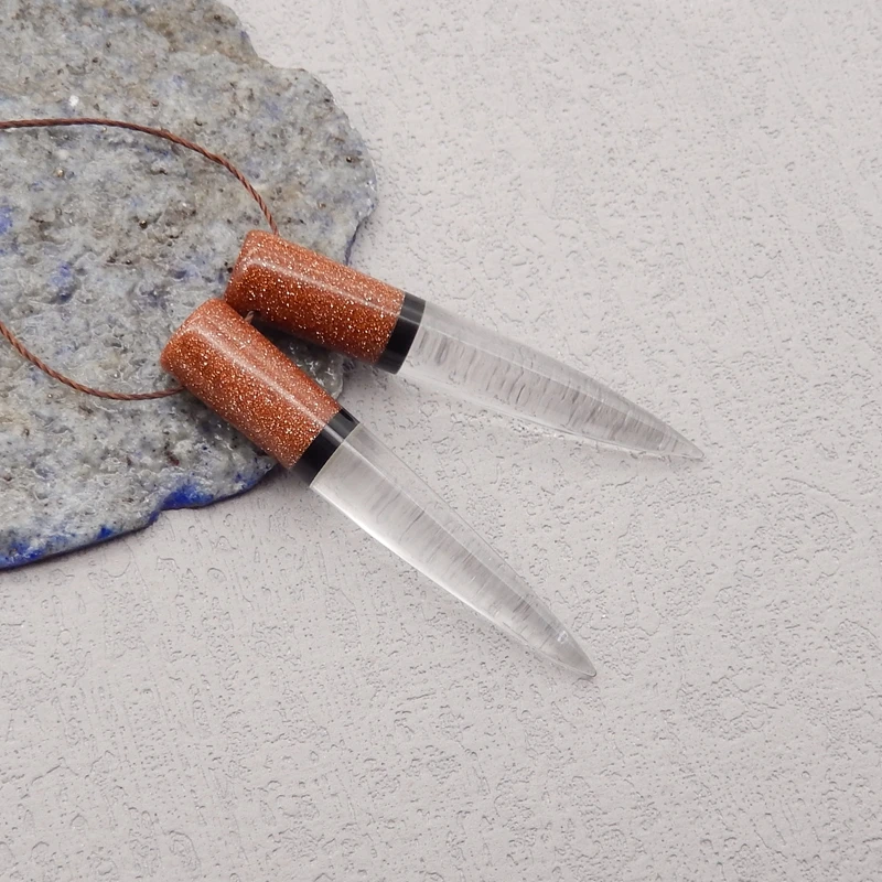 Natural Stone Obsidian White Quartz Earring Bead,Fashion Jewelry Intarsia Earrings For Women 48x8mm 9g