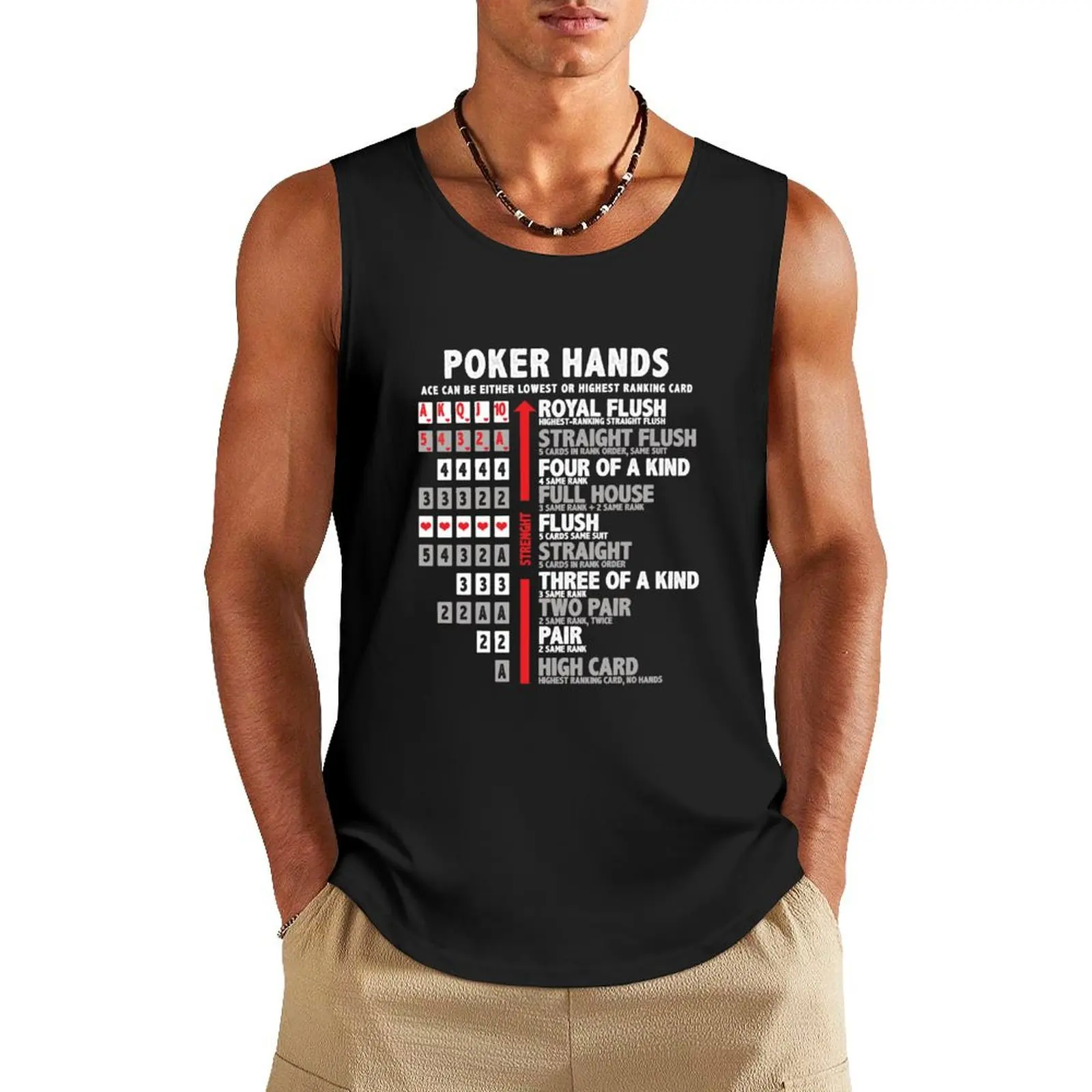 Poker Hands Straight Flush Full House Straight Two Pair High Card Gambling Tank Top mens gym clothes male top